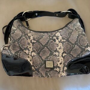Dooney & Bourke Black and Cream Snake Print Shoulder Bag